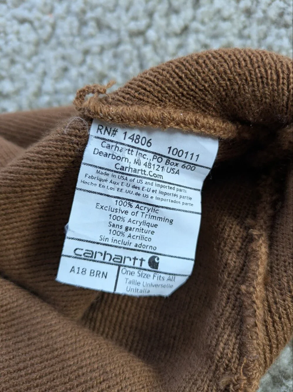 Carhartt Brown Beanie Workwear Cozy Winter